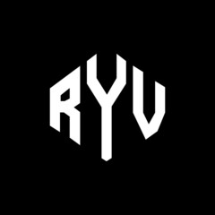 RYV letter logo design with polygon shape. RYV polygon and cube shape logo design. RYV hexagon vector logo template white and black colors. RYV monogram, business and real estate logo.