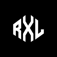 RXL letter logo design with polygon shape. RXL polygon and cube shape logo design. RXL hexagon vector logo template white and black colors. RXL monogram, business and real estate logo.