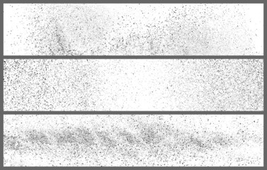 Set Of Black Grainy Texture Isolated On White. Panoramic Background. Dust Overlay. Dark Noise Granules. Wide Horizontal Long Banner For Site. Vector Illustration, EPS 10.