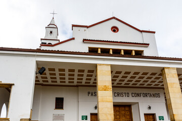 Facade of the Basílica Santuario del Señor de Monserrate sanctuary on top of the Monserrate mountain, is a Catholic shrine in Bogotá, Colombia, South America