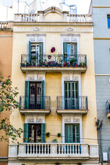 Fototapeta na wymiar Facade of an old apartment building in the Eixample, Barcelona, Catalonia, Spain, Europe