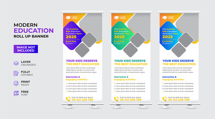 Creative and modern education admission Rollup Banner template