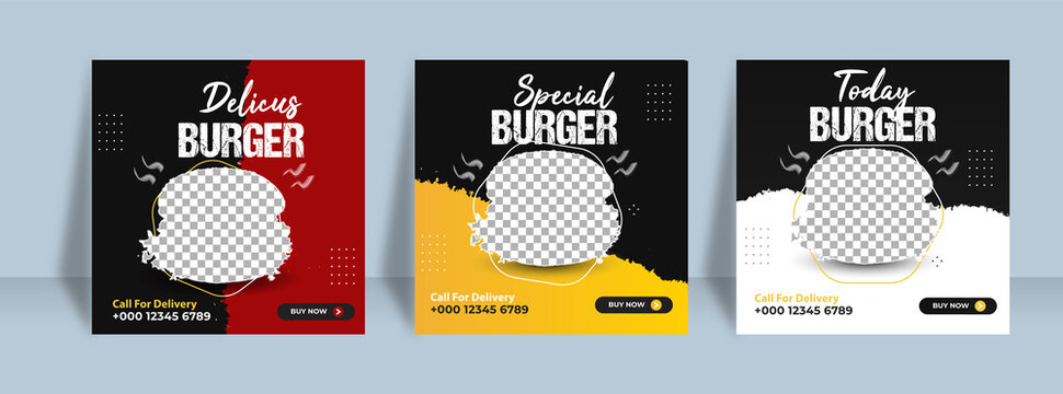 Special Burger modern Fast food business promotion web banner template design. Restaurant healthy burger online sale social media marketing cover or flyer for social media template