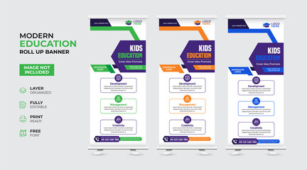 Creative and modern education admission Rollup Banner template - obrazy, fototapety, plakaty