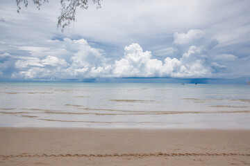 Beautiful beach with blue water and blue sky in Lazy Beach, Koh Rong Sanloem. Cambodia