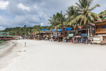 Seaside town in beautiful beach with white sand in Kaoh Touch beach; Koh Rong island, Cambodia