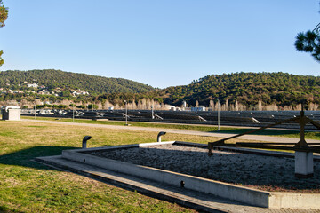 Solar panels station. Photovoltaic modules for renewable energy