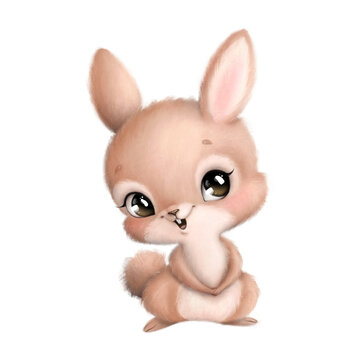 Illustration of a cute cartoon bunny isolated on a white background. Cute cartoon animals.
