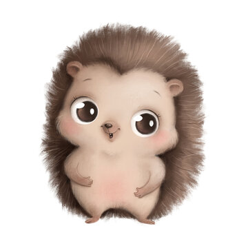 Illustration of a cute cartoon hedgehog isolated on a white background. Cute cartoon animals.