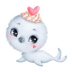 Illustration of cute cartoon valentine's day seal. Valentine's day animals.