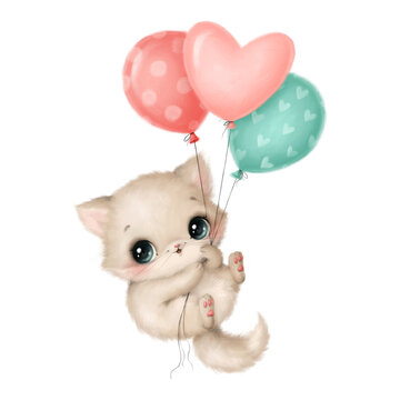 Illustration of cute cartoon valentine's day cat. Valentine's day animals.