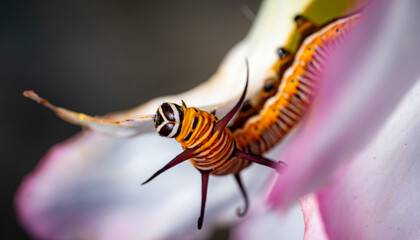 The caterpillar or Larva is about to eat the leaves. The caterpillars eat the leaves of adenium. during the rainy season.
