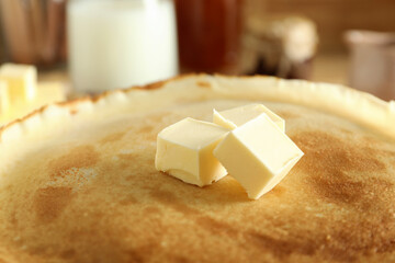 Crepe with butter, close up and selective focus