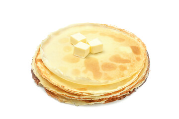 Crepes or thin pancakes isolated on white background