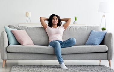 Rest after cleaning house or work, happy facial expression and relax, covid-19 quarantine