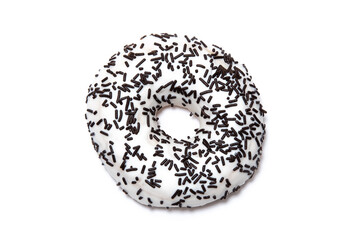 White glazed donut with chocolate on a white background