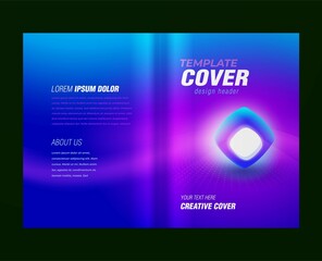 Brochure luminescence rays 3d element vector cover design template violet and blue color gradient vector
