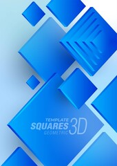 Background 3d squares blue color geometric figure Cover design template vector