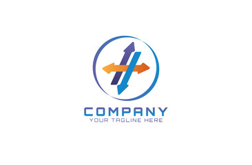 arrow logo with letter h style inside circle. company logo with the initials letter H. arrows that explain the direction of the company's goals.