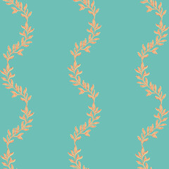 Beige twigs with leaves on a blue background. Botanical composition. For textiles, wallpapers and backgrounds.