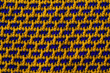 Yellow blue knitting pattern, jacquard technic.