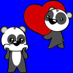 kawaii panda bear character cartoon valentine´s day collection illustration in vector format