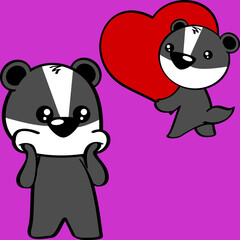 kawaii badger character cartoon valentine´s day collection illustration in vector format