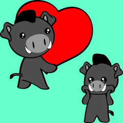 cute kawaii boar character cartoon valentine´s day collection illustration in vector format