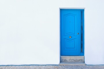 Simple blue door and pure white wall.