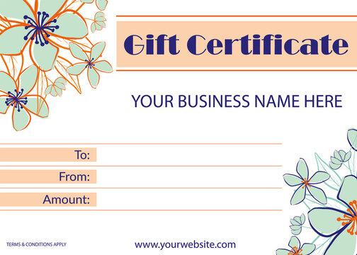 Modern Jasmine flower Gift Certificate vector template with beautiful blooming hand drawn floral design. Contemporary botanical flower nature themed voucher for business. For beauty, health company