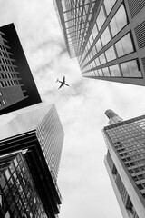 Frankfurt business district with Airplane.
