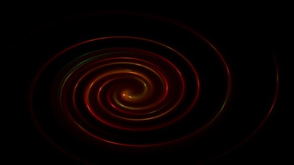 A glowing spiral of red shades on a black background. Abstract background of neon circles.