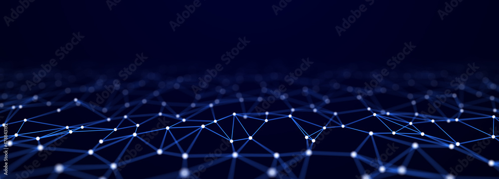 Fototapete Corrupted network or connection. Abstract digital background of points and lines. Glowing plexus. Big data. Abstract technology science background. 3d rendering