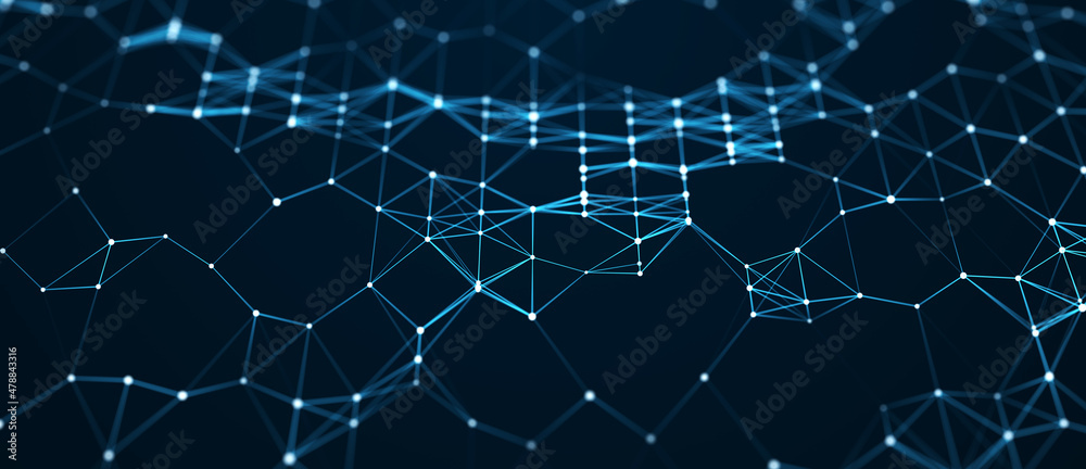 Aufkleber Corrupted network or connection. Abstract digital background of points and lines. Glowing plexus. Big data. Abstract technology science background. 3d rendering