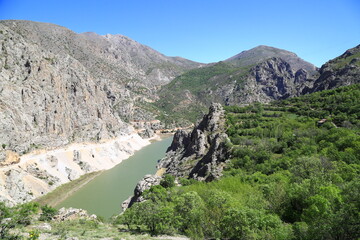 Aerial landscape view of Kemaliye town between valley in Kemaliye or Egin, Erzincan, Turkey