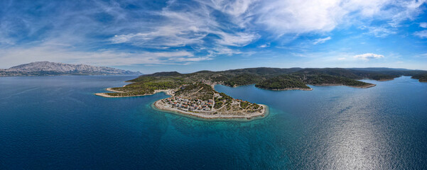 Panoramic and extensive top view of the sea and the island of Brac from the side of Povlja, Croatia.