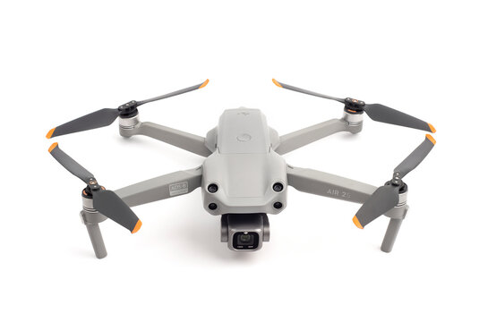 ISTANBUL, TURKEY - JANUARY 6, 2022: DJI Air 2S Drone on white background. Professional drone top view.