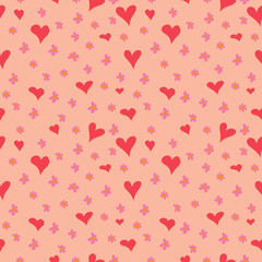 Fototapeta na wymiar Pink seamless patterns for Valentine's Day measuring 1000 by 1000 pixels with hearts and flowers. Vector graphics
