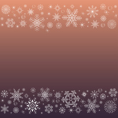 border of white snowflakes on a gradient background from beige to purple
