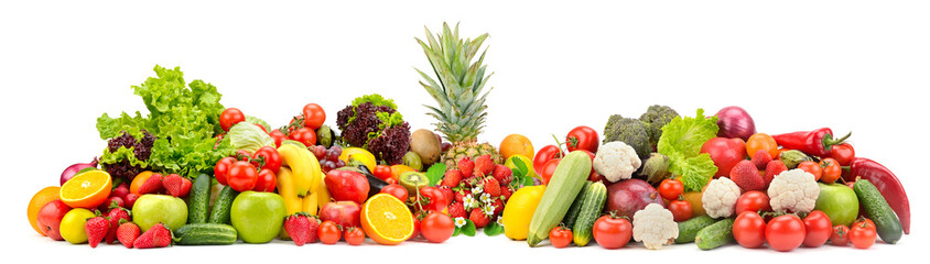 Naklejka na ściany i meble Collage fresh colored vegetables, fruits, berries isolated on white background.
