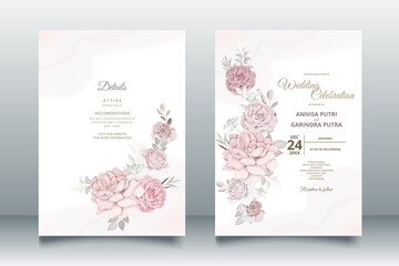 Fototapeta na wymiar Brown wedding invitation template set with floral frame Premium Vector 