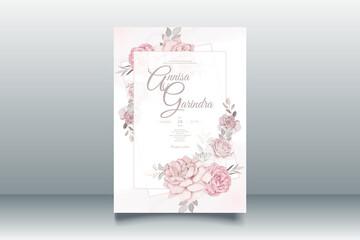 Brown wedding invitation template set with floral frame Premium Vector	

