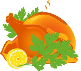 Traditional roasted turkey on white backgroun for web design