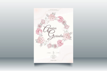 Brown wedding invitation template set with floral frame Premium Vector	
