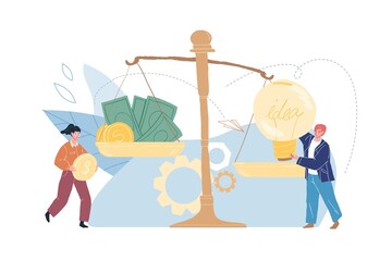 Vector flat cartoon characters investing in business projects-sponsoring original interesting idea,financial social concept,web site ad banner design