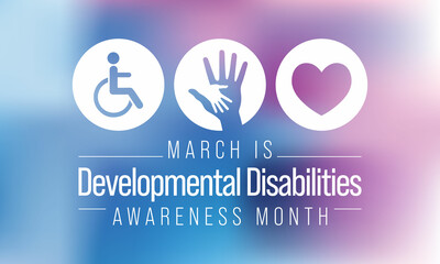 Developmental Disabilities awareness month is observed every year in March, They are a group of conditions due to an impairment in physical, learning, language, or behavior areas. Vector illustration