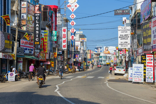 NEGOMBO, SRI LANKA - FEBRUARY 03, 2020: Sunny day on Main Street. Modern Negombo