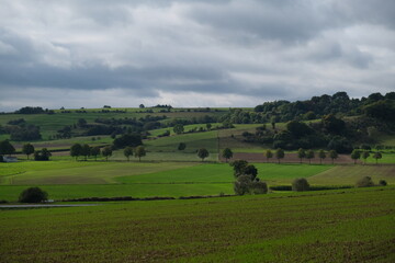 Obraz premium Landscape with fields in a gloomy weather