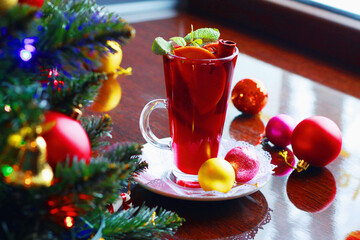 Tasty mulled wine in cafe 