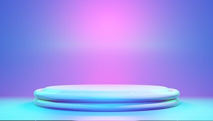 Product showcase stage pedestal with reflecting futuristic lights in very peri purple color. Cosmetics beauty dreamy podium platform. 3d render scene display background